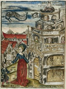 Le arti liberali, la grammatica: Nicostrata (chiamata Carmenta), che tiene un hornbook, manuale per l