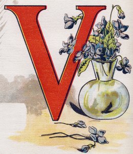 Lettera V: vaso con violette. Incisione in "ABC L