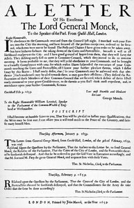 Lettera del generale Monck al presidente della Camera dei Comuni, 1659 da Unbekannt