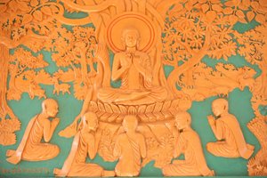 Vita di Buddha. Buddha con i suoi 5 discepoli a Benares, Phnom Penh, Cambogia