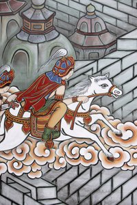 La vita del Buddha Siddhartha fuggì dal suo palazzo, accompagnato da Channa a bordo del suo cavallo Kanthaka, Seoul, Corea del Sud da Unbekannt