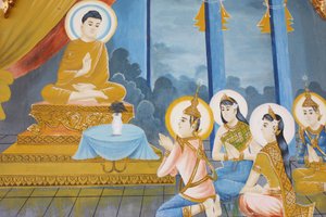Vita del Buddha Insegnare il dharma alla sua famiglia, Siem Reap, Cambogia da Unbekannt