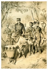 Livingstone debole per la febbre scortato alla città di Shinte, c1854, 1883 da Unbekannt