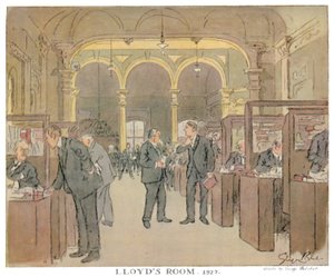 Sala di Lloyd. 1927 - Vista da un artista di Punch, 1928