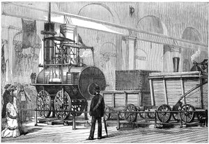 Locomotion, la prima locomotiva a vapore, al Giubileo della Ferrovia, Darlington, Durham, XIX secolo da Unbekannt