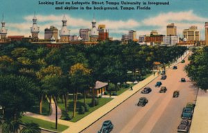 Guardando a est su Lafayette Street, Università di Tampa e skyline, Tampa, Florida, c1940s da Unbekannt