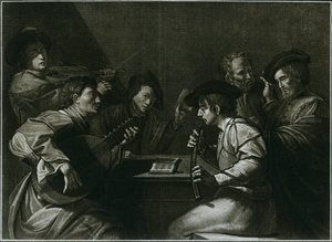 Liuto, violino e zink curvo nero, incisione italiana dell