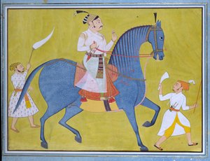 Maharaja Pratap Singh di Sawar a cavallo, con due attendenti a piedi, c1700 da Unbekannt