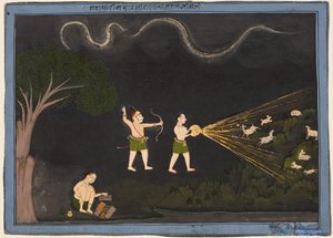 Maharana Jagat Singh vestito da Bhil, caccia ai cervi di notte, c. 1735-40