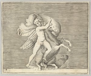 Uomo che lotta con un cavallo alato, pubblicato ca. 1599-1622 da Unbekannt