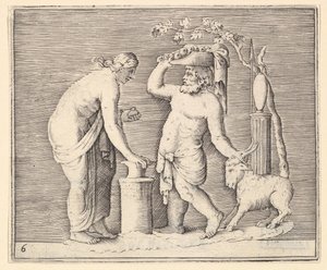 Uomo e donna che sacrificano una capra, pubblicato ca. 1599-1622 da Unbekannt