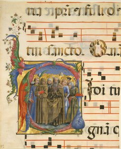 Illustrazione di manoscritto con Tutti i Santi in una iniziale V, da un antifonario, italiano da Unbekannt