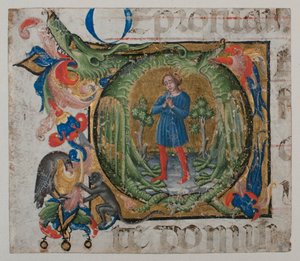 Illustrazione di manoscritto con iniziale Q, da un libro corale da Unbekannt