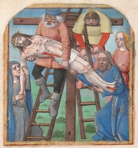 Illustrazione manoscritta con la discesa dalla croce, da un libro delle ore, fine XV secolo da Unbekannt