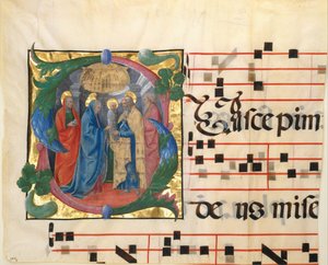 Illuminazione del manoscritto con la Presentazione al Tempio in una iniziale S, da un Graduale, 1450-60 da Unbekannt