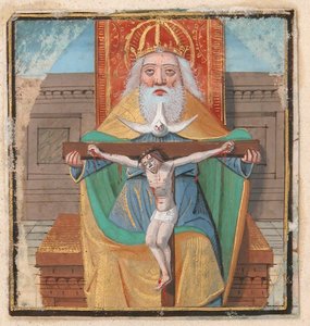 Illustrazione di Manoscritto con la Trinità, da un Libro delle Ore