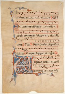 Foglio di manoscritto con iniziale foliata A, da un antifonario, XIV secolo da Unbekannt