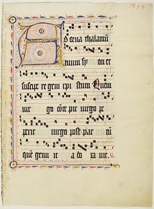 Foglio di manoscritto con iniziale A, da un antifonario, tedesco da Unbekannt