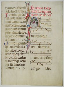 Foglio di manoscritto con iniziale A, da un Antifonario, italiano, XV secolo da Unbekannt