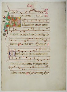 Foglio di manoscritto con iniziale D, da un antifonario