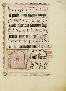 Foglio di Manoscritto con Iniziale H, da un Antifonario, Tedesco, secondo quarto del XV secolo da Unbekannt