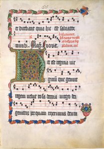 Foglio di manoscritto con iniziale H, da un antifonario, tedesco da Unbekannt