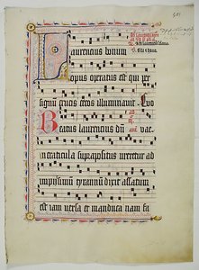 Foglio di manoscritto con iniziale L, da un antifonario, tedesco, secondo quarto del XV secolo