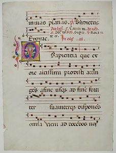 Foglio di manoscritto con iniziale O, da un antifonario, italiano, XV secolo da Unbekannt