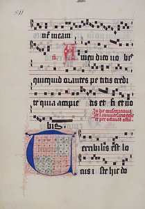 Foglio di Manoscritto con Iniziale T, da un Graduale, Tedesco, secondo quarto del 15° secolo da Unbekannt