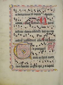 Foglio di manoscritto con iniziale T, da un antifonario, tedesco da Unbekannt