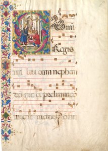 Foglio di manoscritto con San Giovanni Gualberto in una lettera S, da un Antifonario, inizio XVI secolo da Unbekannt