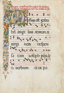 Foglio di manoscritto con San Giovanni Evangelista e San Giovanni Battista in un..., seconda metà del XV secolo