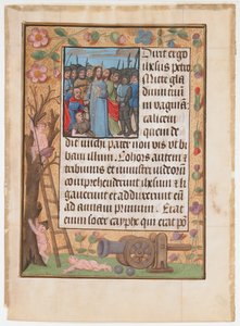 Foglio di manoscritto con il tradimento, da un libro d