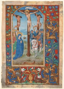Foglio di manoscritto con la crocifissione, da un libro delle ore, ultimo quarto del XV secolo da Unbekannt