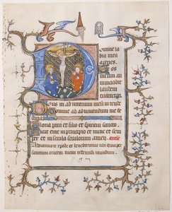 Foglio di manoscritto con la Crocifissione in un