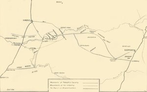 Mappa che illustra i movimenti per il soccorso di Kimberley e la cattura di Bloemfontein, 1901 da Unbekannt