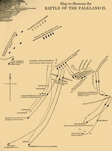 Mappa che illustra la battaglia delle Isole Falkland dell