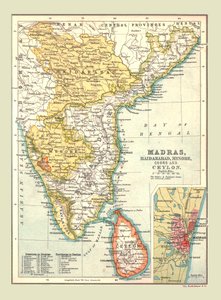 Mappa di Madras, Hyderabad, Mysore, Coorg e Ceylon, 1902