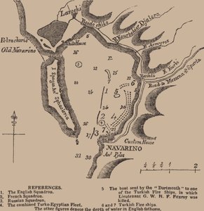 Mappa della baia di Navarino, primo quarto del XIX secolo