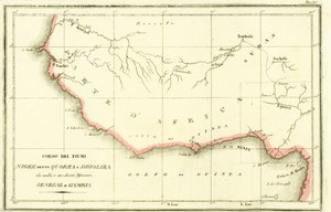 Mappa dei corsi del fiume Niger, del fiume Senegal e del fiume Gambia in Africa occidentale da Unbekannt
