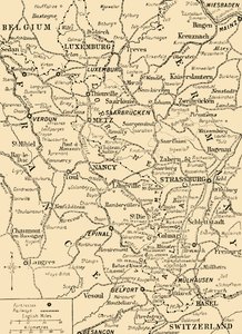 Mappa che mostra il confine tra Francia e Germania, Prima Guerra Mondiale, c1915, c1920 da Unbekannt
