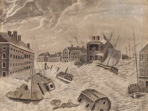 Piazza del Mercato, Providence, Rhode Island, durante il grande uragano di settembre, 1815 da Unbekannt