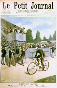 Maurice Garin vincendo la corsa ciclistica Parigi-Brest, 1901 da Unbekannt