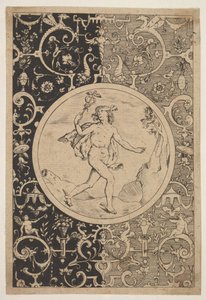 Mercurio in una cornice decorativa con grottesche da Unbekannt