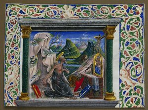 Miniatura estratta da un manoscritto: San Girolamo nel deserto, c. 1500 da Unbekannt