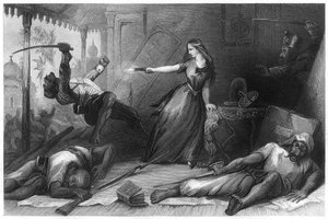 Miss Wheeler che si difende dai Sepoy a Cawnpore, 1857, c1860 da Unbekannt