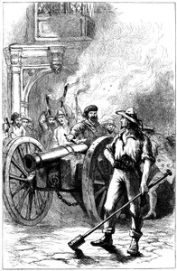 Folla che spara con il cannone davanti al tribunale dove era imprigionato Alexander McLeod, 1840 c1880 da Unbekannt