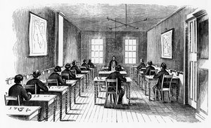 Sala operativa del telegrafo Morse, Cincinnati, Ohio, USA, 1859