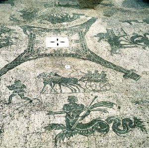 Mosaico, Carri trainati da muli con viaggiatori, Cisarii, I secolo da Unbekannt