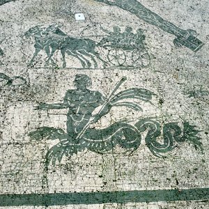 Mosaico, Carri trainati da muli con viaggiatori, Cisarii, I secolo d.C. da Unbekannt